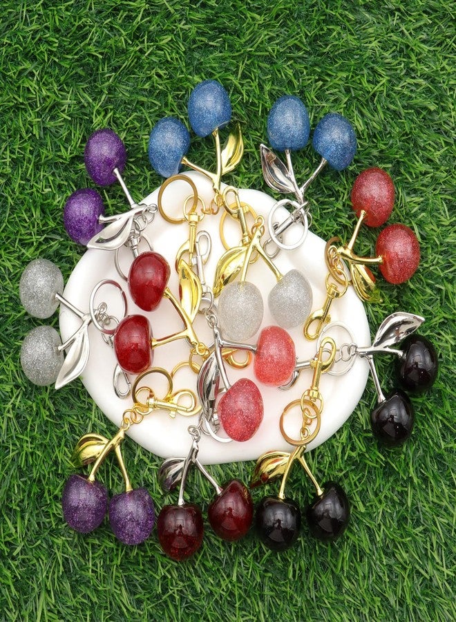 ANDGING 12 Pcs Glitter Cherry Bag Charm Set Gold and Silver Cute Bling Cherry Keychain for Women Handbag Purse Black Pink Red Cherries Charms for Handbags Backpack Key Chain Accessories Llavero De Cereza - Image 2